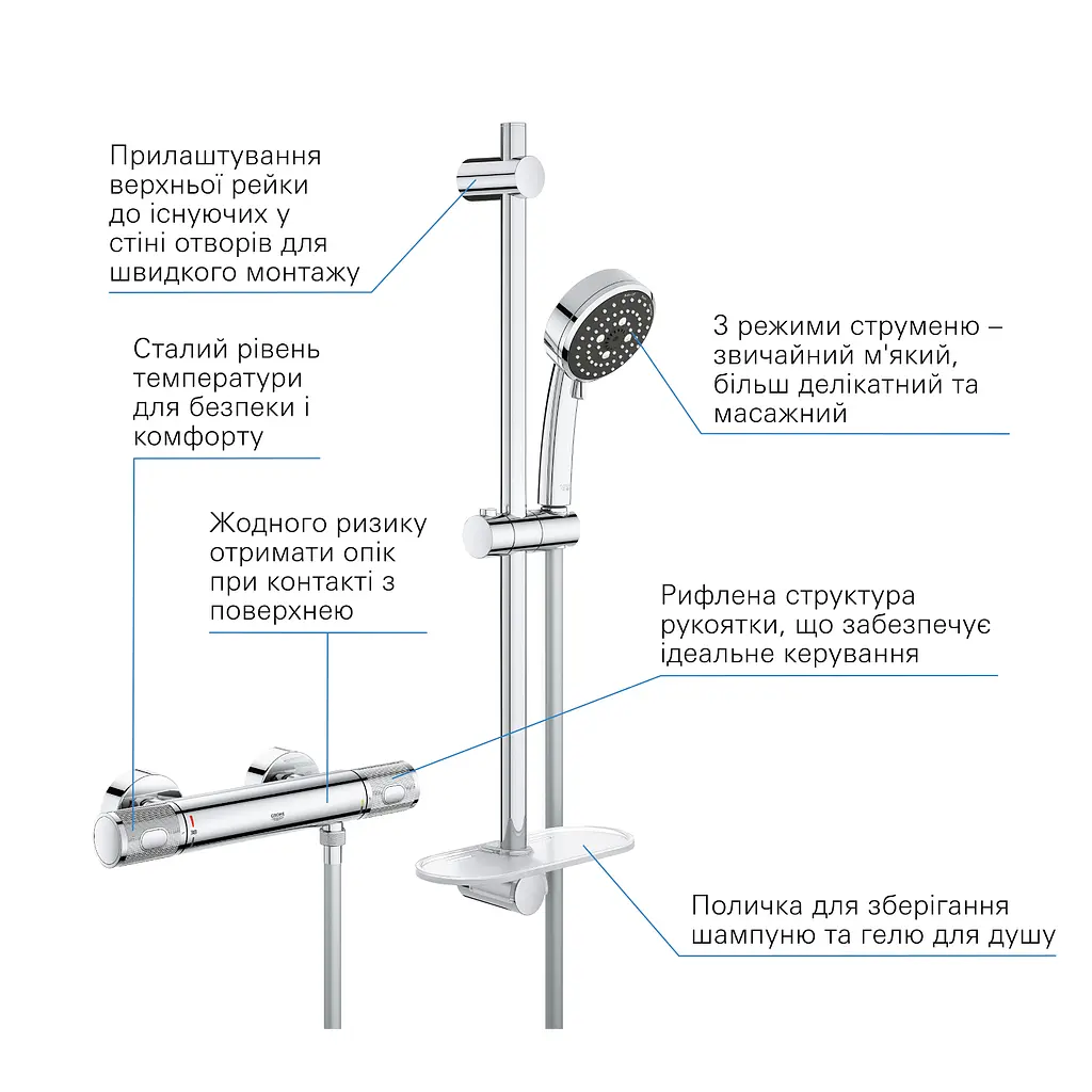 Термостат для душу з душовим гарнітуром Grohe QuickFix Precision Feel 34791000 Хром - фото 6