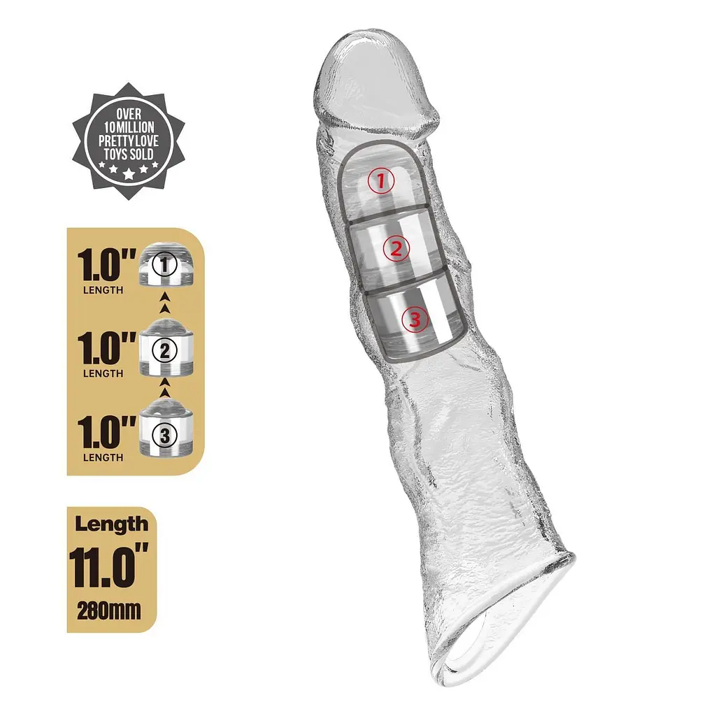 Насадка на пеніс Pretty Love Extension Penis Sleeve Blocks, 28 см (прозорий) - фото 2