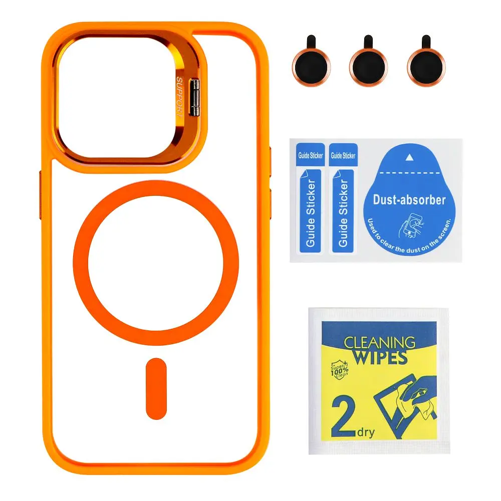 Чохол із підставкою MagSafe TPU PC Metal Stand Case Apple iPhone 15 Pro Orange - фото 2