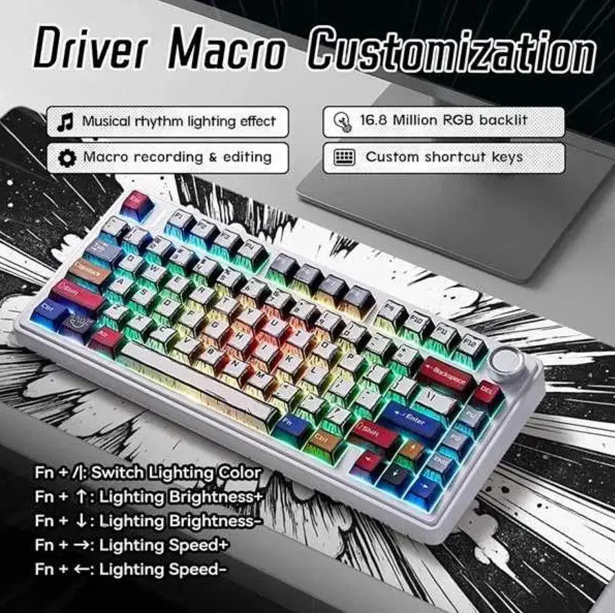 Клавіатура ігрова механічна Aula Mechanical F-75 Wireless Comic Gasket Reaper Switch Hot-Swap 2.4G/Bluetooth - фото 3