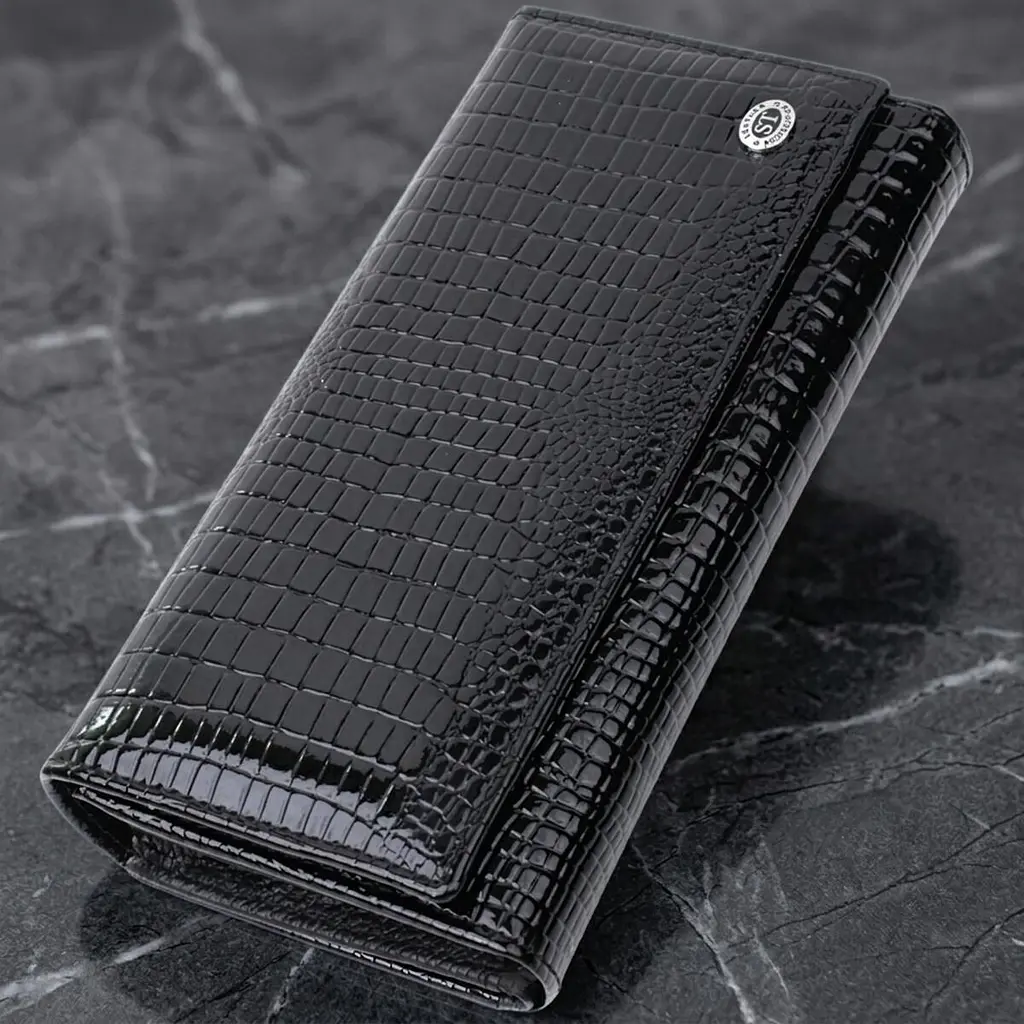 Лакований шкіряний гаманець з блоком для кредитних карток ST Leather 22683 чорний - фото 11