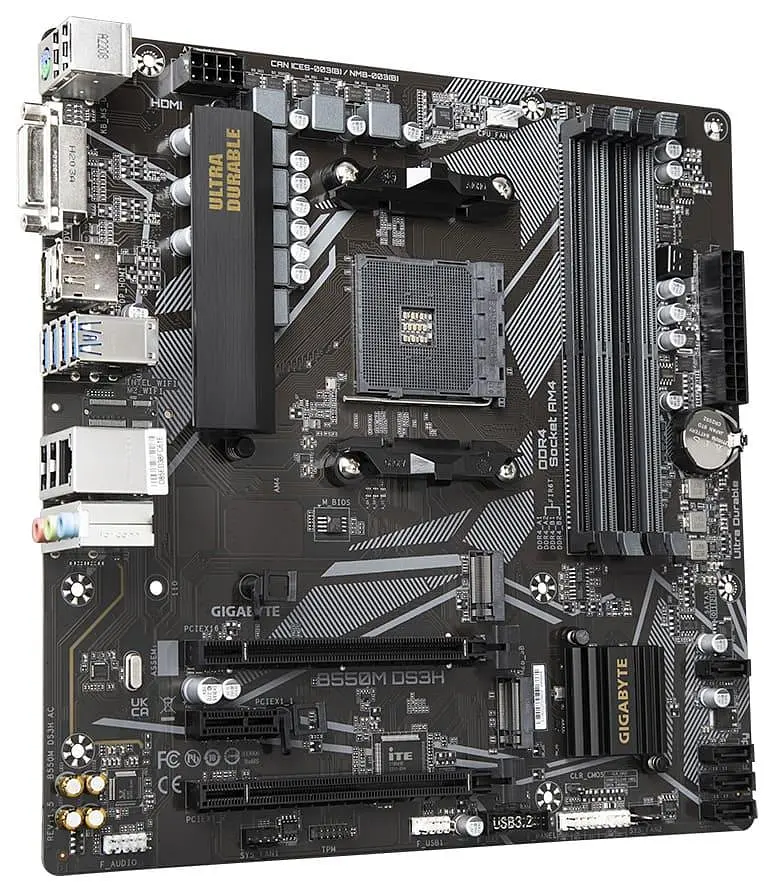 Материнская плата Gigabyte B550M DS3H (B550M DS3H) (Socket AM4, AMD B550, Micro-ATX) Б/у - фото 3