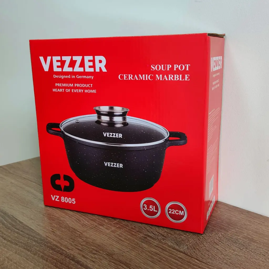 Каструля Vezzer з кришкою та силіконовими накладками на ручки 22 см 3.5 л чорна (VZ8005) - фото 7