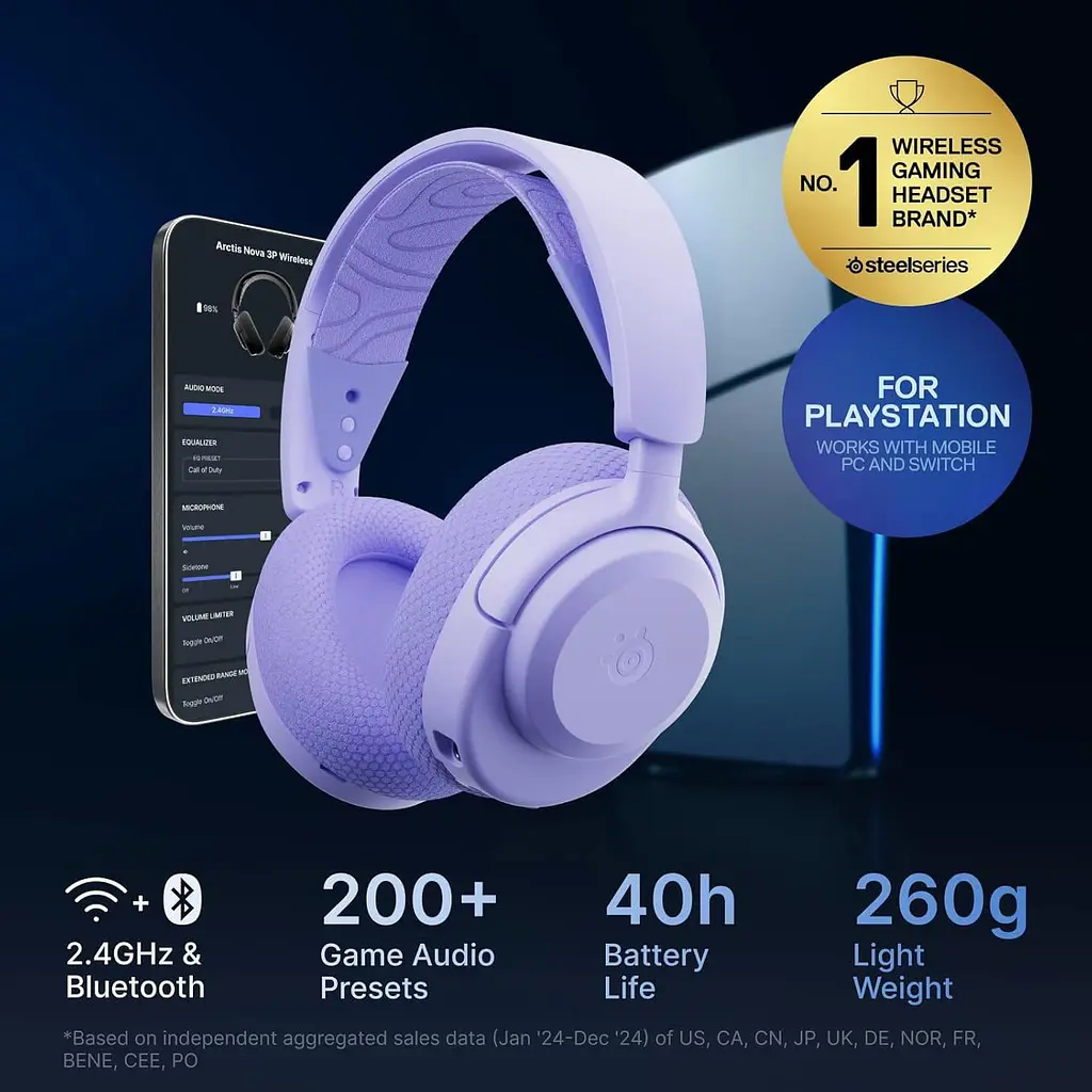 Ігрова гарнітура SteelSeries Arctis Nova 3P Wireless MultiPlatform Lavender (61692) - фото 10