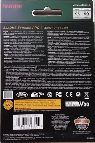 Карта пам'яті SD 32GB C10 UHS-I U3 R100/W90MB/s Extreme Pro V30 SanDisk teh0025033 - фото 5