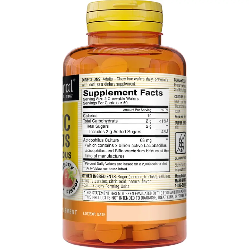 Пробіотики Mason Natural Probiotic Acidophilus With Bifidus 2 млд КУО зі смаком полуниці 100 жувальних пігулок - фото 2