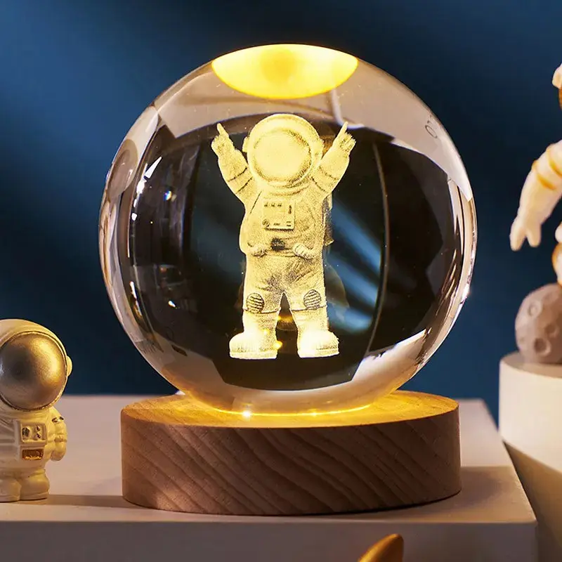 Декоративний 3D нічник Кришталева Куля 8 см · Настільна лампа - світильник з 3D ефектом Галлактика - фото 3