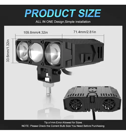 LED Фара Світлодіодні три лінзи 85W 8500Lm 6500K / 3200K DC9-30V IP66 (E06L) 1 шт. - фото 3