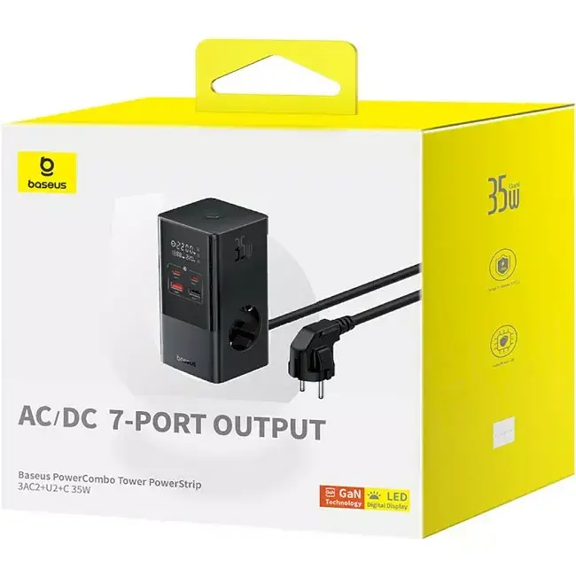 МЗП Baseus Power Combo Tower Digital Power Strip 3AC+2USB+2Type-C 35W with 1.5m Power Cord E00023606113-00 Black - фото 6