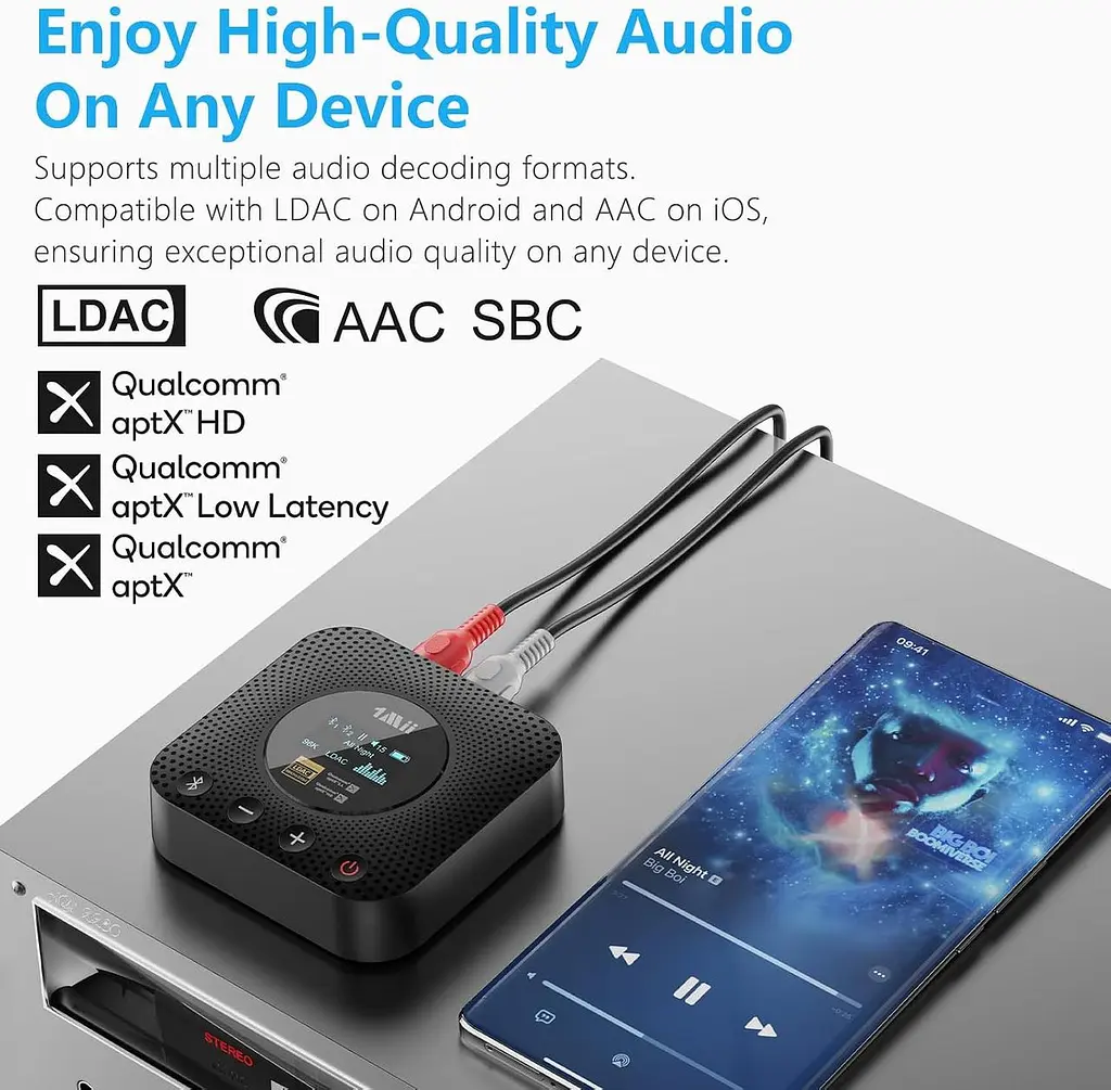 Bluetooth-ресивер 1Mii B06HD+ Hi-Res LDAC Bluetooth 5.3 з DAC та OLED-дисплеєм - фото 6