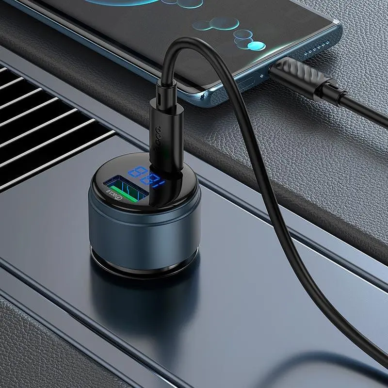 Адаптер автомобильный Hoco Glorious dual-port цифровой дисплей Car charger Z57B |1USB/1Type-C, 63W/3A, PD/QC| - фото 2