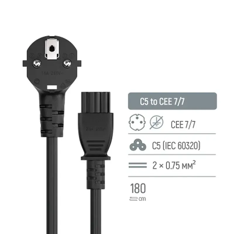 Кабель живлення C5 1.0m black ColorWay (CW-CBP084-BK) - фото 5