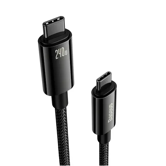 Кабель Baseus Tungsten Gold Fast Charging Data Cable Type-C to Type-C 240W 1m Black - фото 2