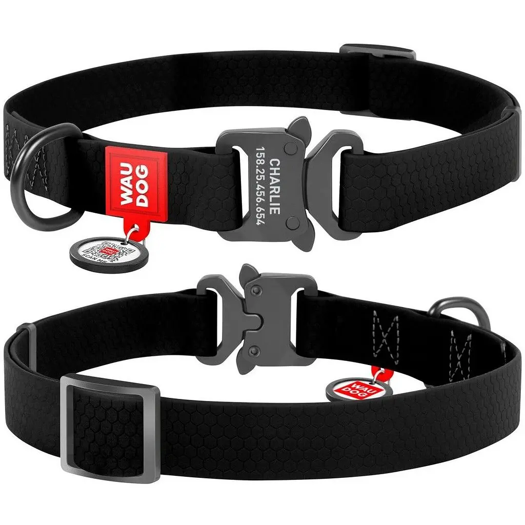 Ошейник для собак Waudog Waterproof, коллартекс, водостойкий, с QR паспортом, 35-58х2,5 см, черный - фото 3