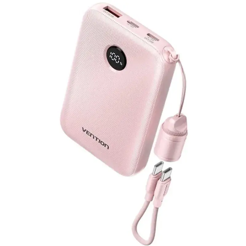 Батарея універсальна Vention 10000mAh, 22.5W, PD, QC, Pink (FKAP0-C) - фото 2