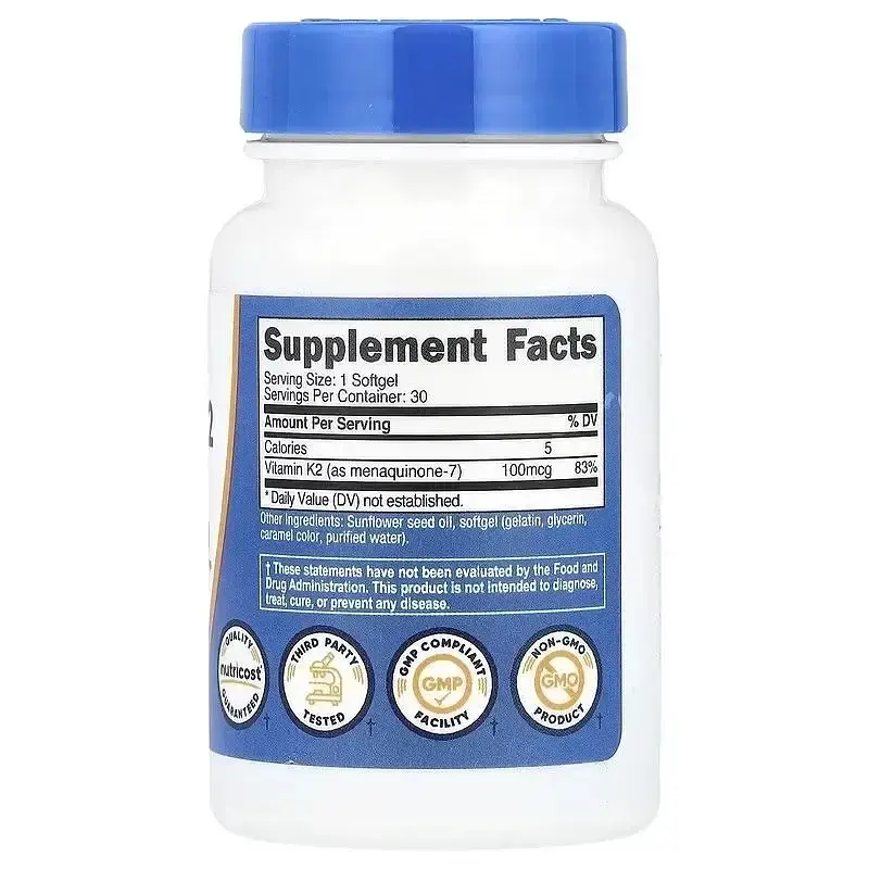 Вітамін К2 Nutricost у формі МК-7, 100 мкг 30 гелевих капсул - фото 2