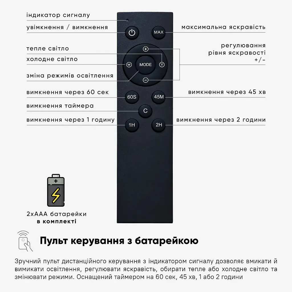 Лампа світлодіодна Mealux з пультом чорна (DL-1020 + remote Black)  - фото 7
