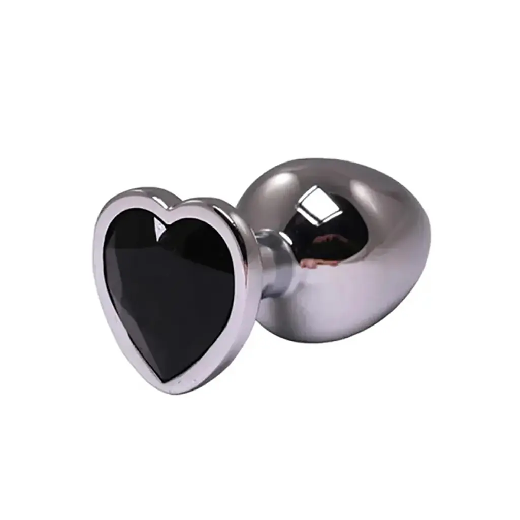 Анальна пробка Fantasy Silver Butt Plug Heart-Shaped M 8 см (чорний) - фото 4
