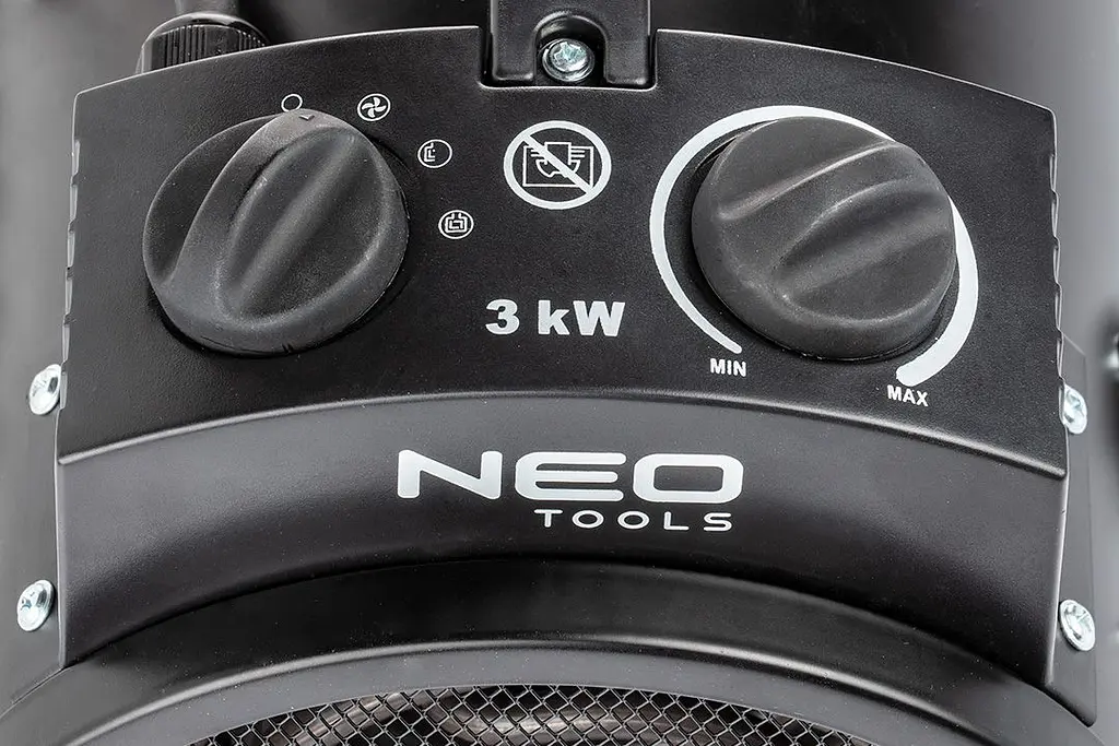 Теплова гармата Neo Tools електрична, 3кВт, 80м кв, 354м куб/год, нагрів. елемент - нерж. сталь, IPX4, чорний - фото 6