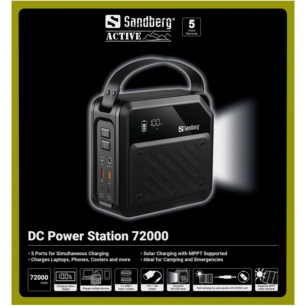 УМБ Sandberg 72000mAh 268W, DC9,6–12,6v, 2xUSB-A, 2xUSB-C 100w In/Out, LMFP, ліхтарик 6Вт - фото 6