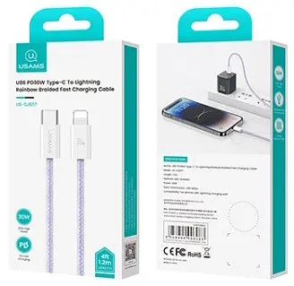 USB Кабель Usams U86 (US-SJ657) Type-C-Lightning PD 30W 3A 1.2m Фіолетовий - фото 2