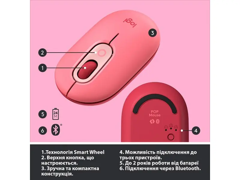 Миша Logitech POP Mouse Bluetooth Heartbreaker Rose (910-006548) - фото 11