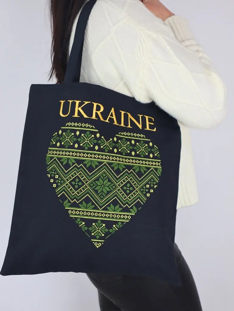Шоппер з вишивкою UKRAINE зелене серце, еко сумка для покупок, сумка для покупок вишита - фото 4