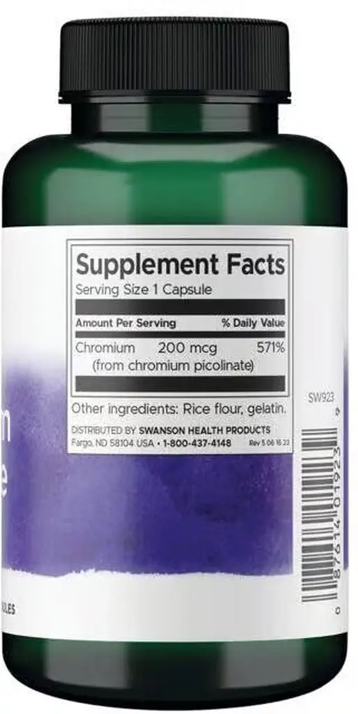Хром Swanson Chromium Picolinate 200 mcg, 200 капсул для підтримки рівня цукру в крові - фото 2