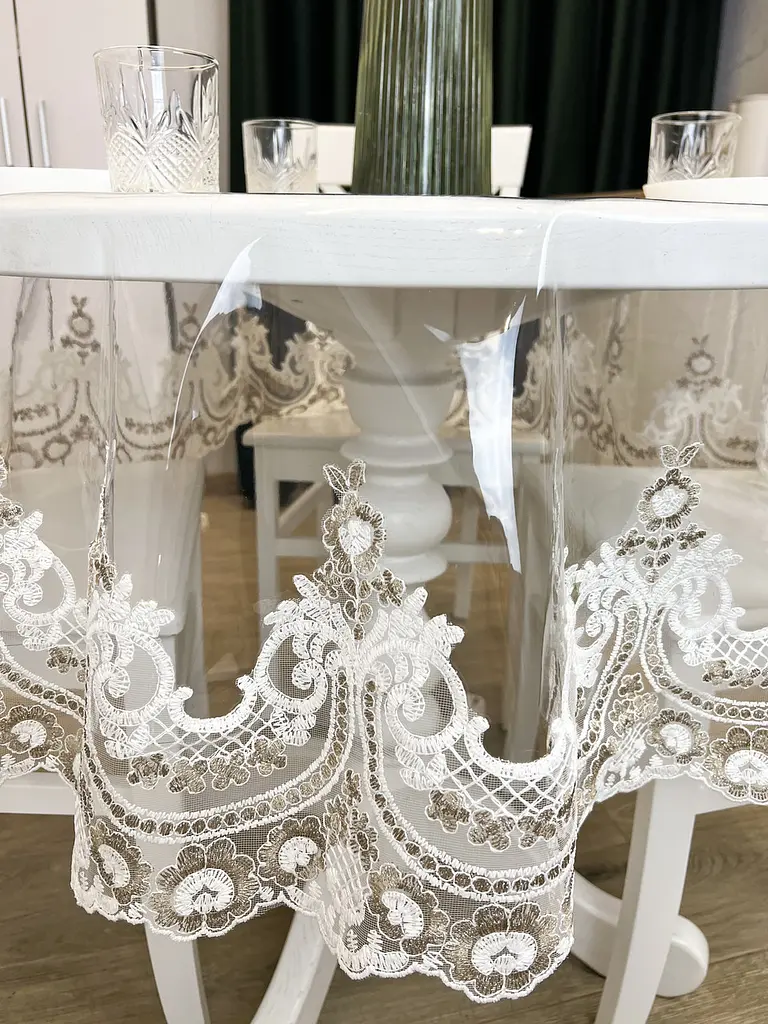 Силиконовая скатерть с бело-кофейным кружевом Арка Elit 250х160 см - фото 4
