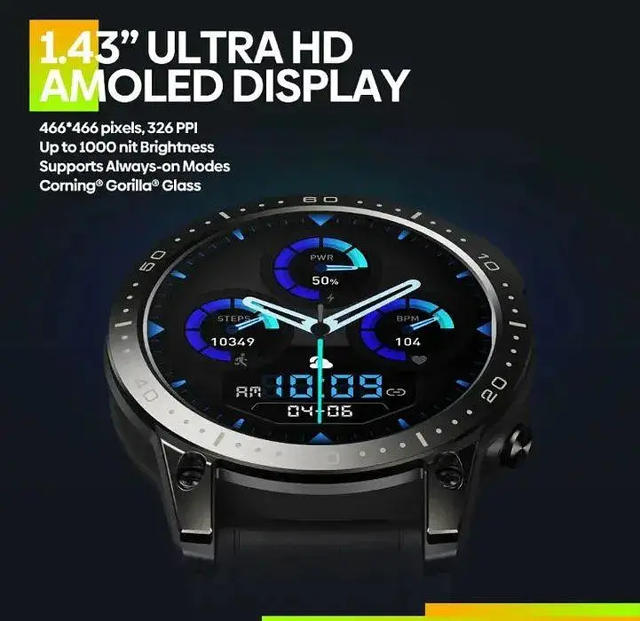 Смарт годинник Zeblaze Ares 3 Pro Black | 1,43" Ultra HD AMOLED | IP68 - фото 4