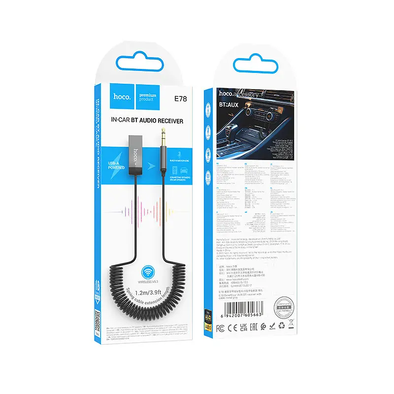 Bluetooth-ресивер HOCO E78 Benefit car AUX BT receiver with cable чорний сірий - фото 2
