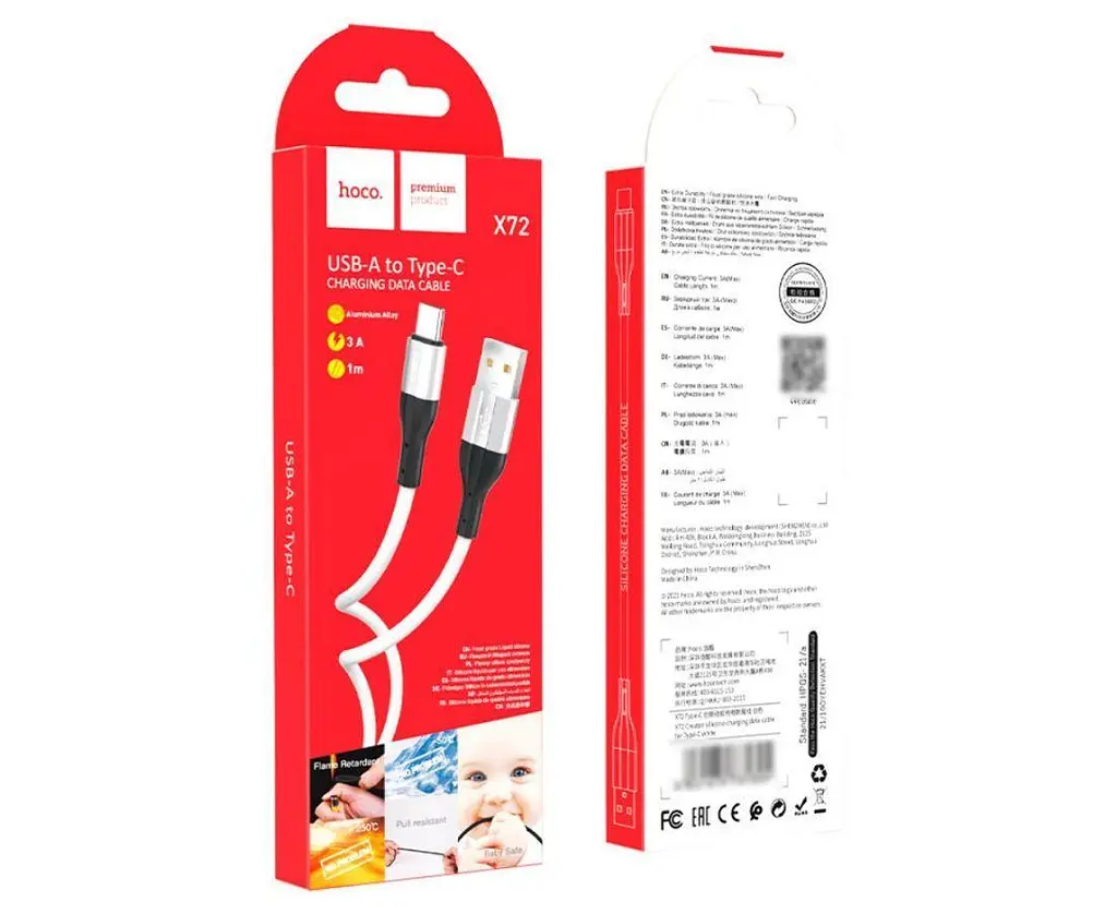 Кабель Hoco X72 Pisces Cable USB to Type-C 3A 1m White - фото 2