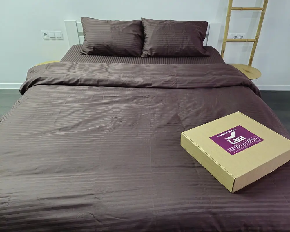 Постільна білизна LARA сатин-страйп LUX chocolate d13232р полуторна 150х220 см - фото 6
