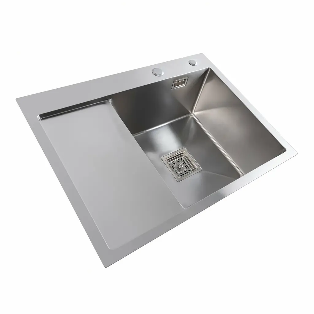 Кухонная мойка Platinum Handmade 65x50 R (квадратный сифон 3,0/1), Нержавеющая сталь - фото 2