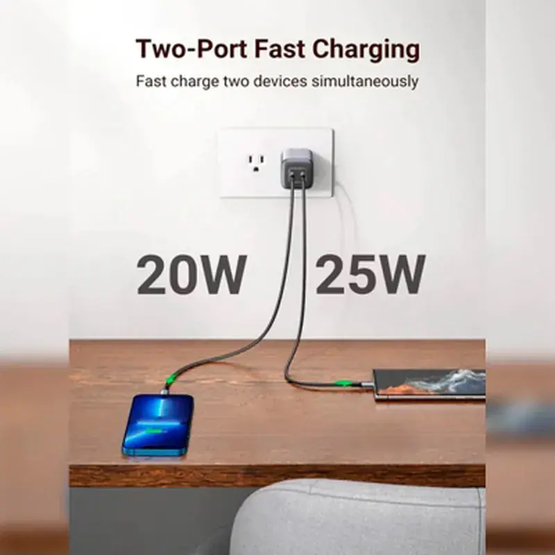 Зарядний пристрій Ugreen 2xUSB 40W GAN (Type-C 25W+20W) PD CD294 (90573) - фото 2