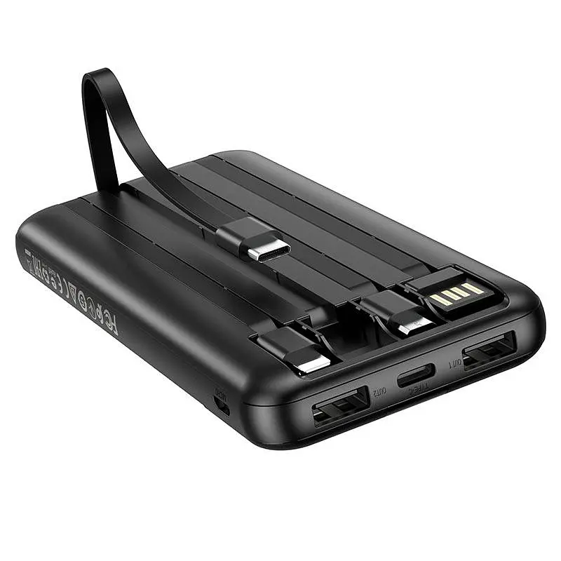 Внешний аккумулятор Borofone bj20 10000mah УМБ на 3 встроенных черных кабеля - фото 2