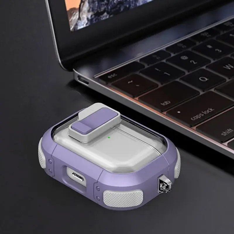 Футляр противоударный Locking Button для наушников Airpods Pro 2 / Pro Light Purple - фото 2