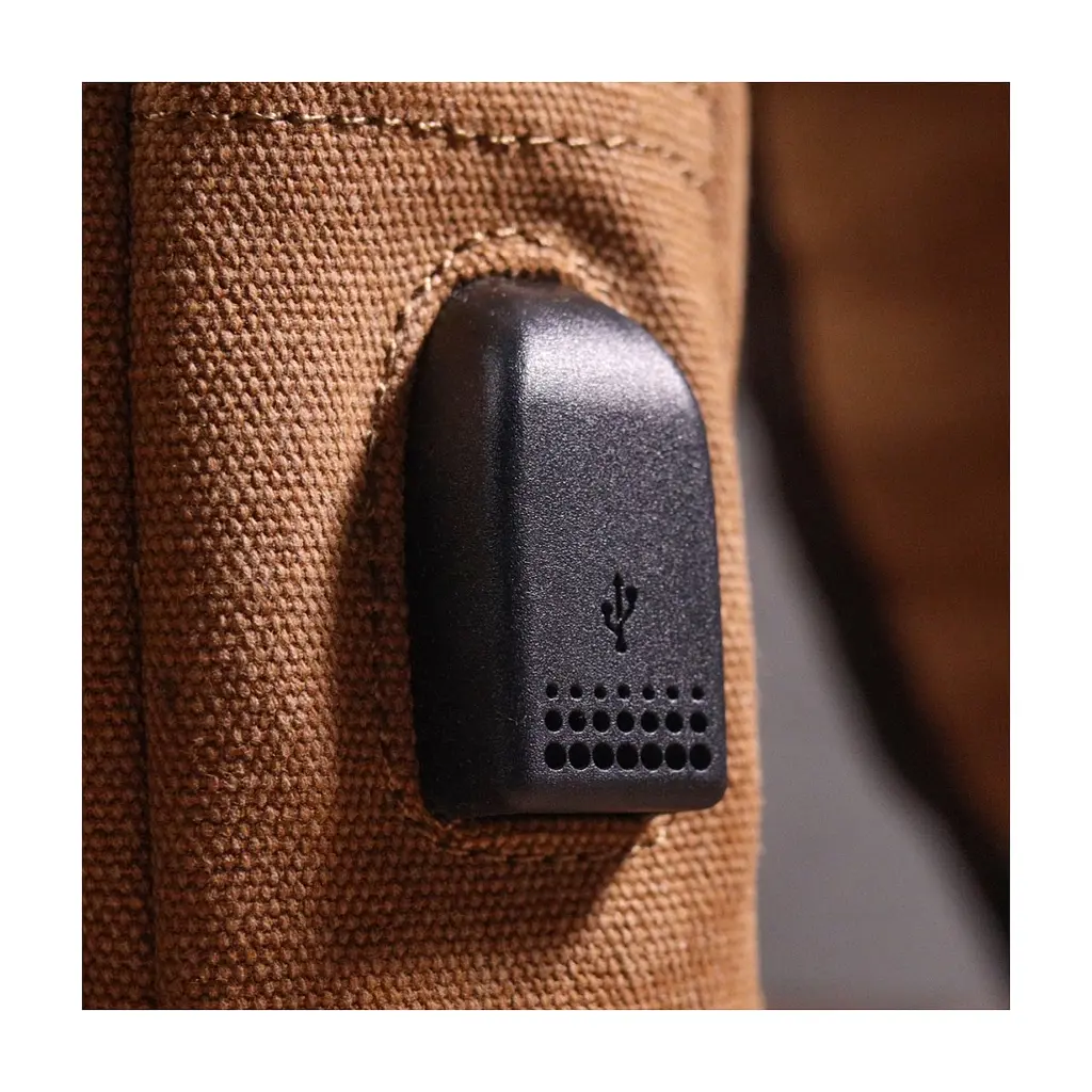 Сумка Vintage Чоловіча через плече з кабелем USB текстильна Коричнева (21222) - фото 9