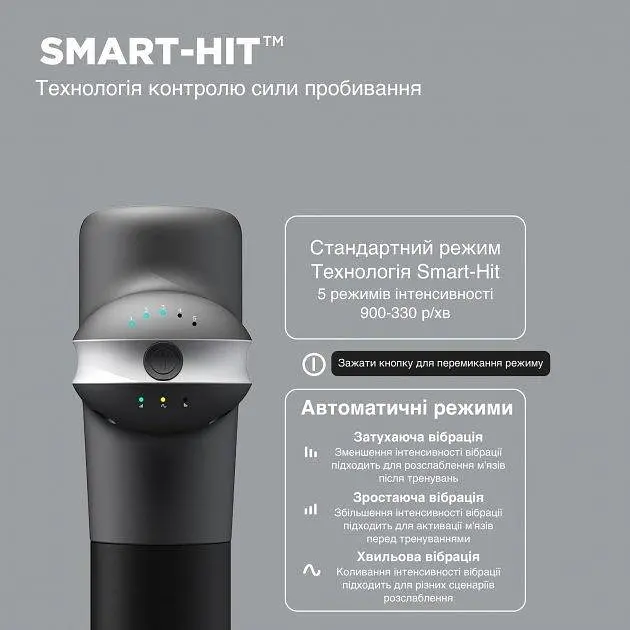 Перкусійний масажний пістолет Lightsaber Booster U1 М'язовий масажер (6 насадок) 2500 мАг Чорний - фото 5
