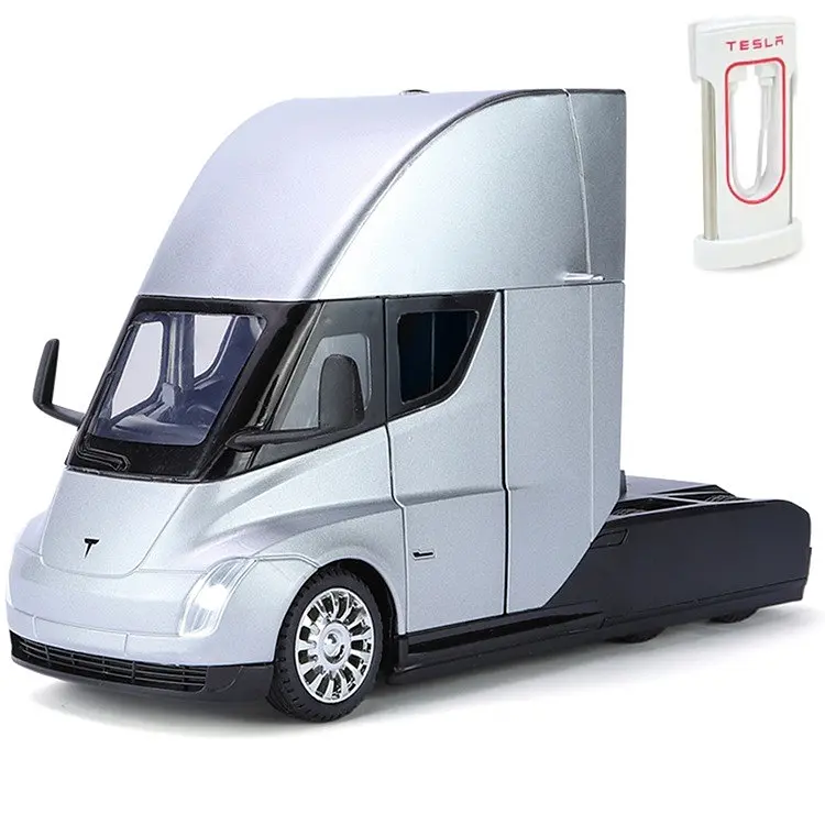 Колекційна металева модель вантажівки Автопром Tesla Semi Truck із зарядною станцією, інерцією, світлом та звуком 1:24 - фото 5
