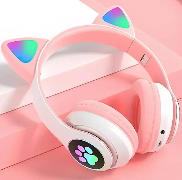 Повнорозмірні навушники бездротові No Brand Cat Headset M23 Bluetooth з RGB підсвічуванням та котячими вушками Pink - фото 3