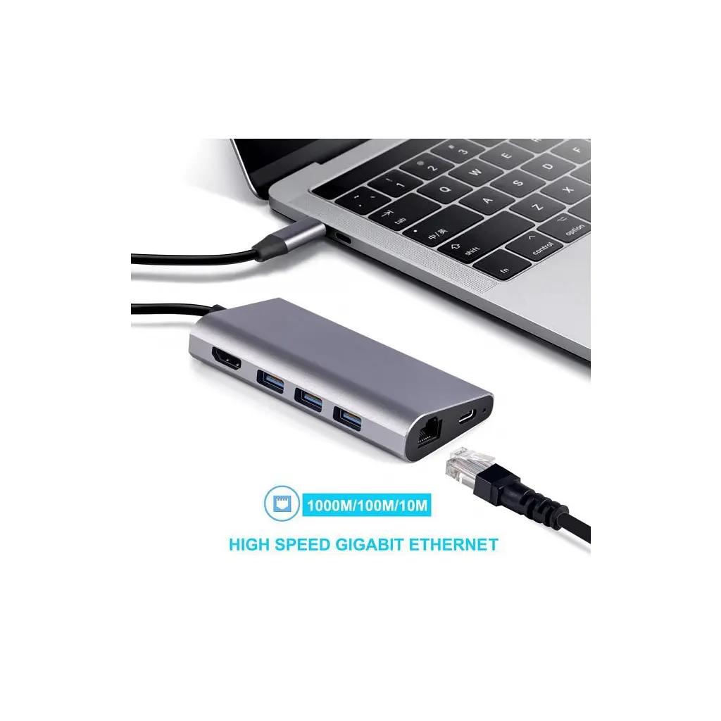 Концентратор Dynamode USB3.1 Type-C to HDMI, 3хUSB3.0, RJ45, USB Type-C Female, SD (Dock-USB-TypeC-HDMI-USB3.0-RJ45) - фото 2