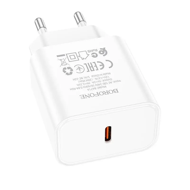 Адаптер мережевий BOROFONE Power single port charger BA71A 1Type-C 20W чорний - фото 5