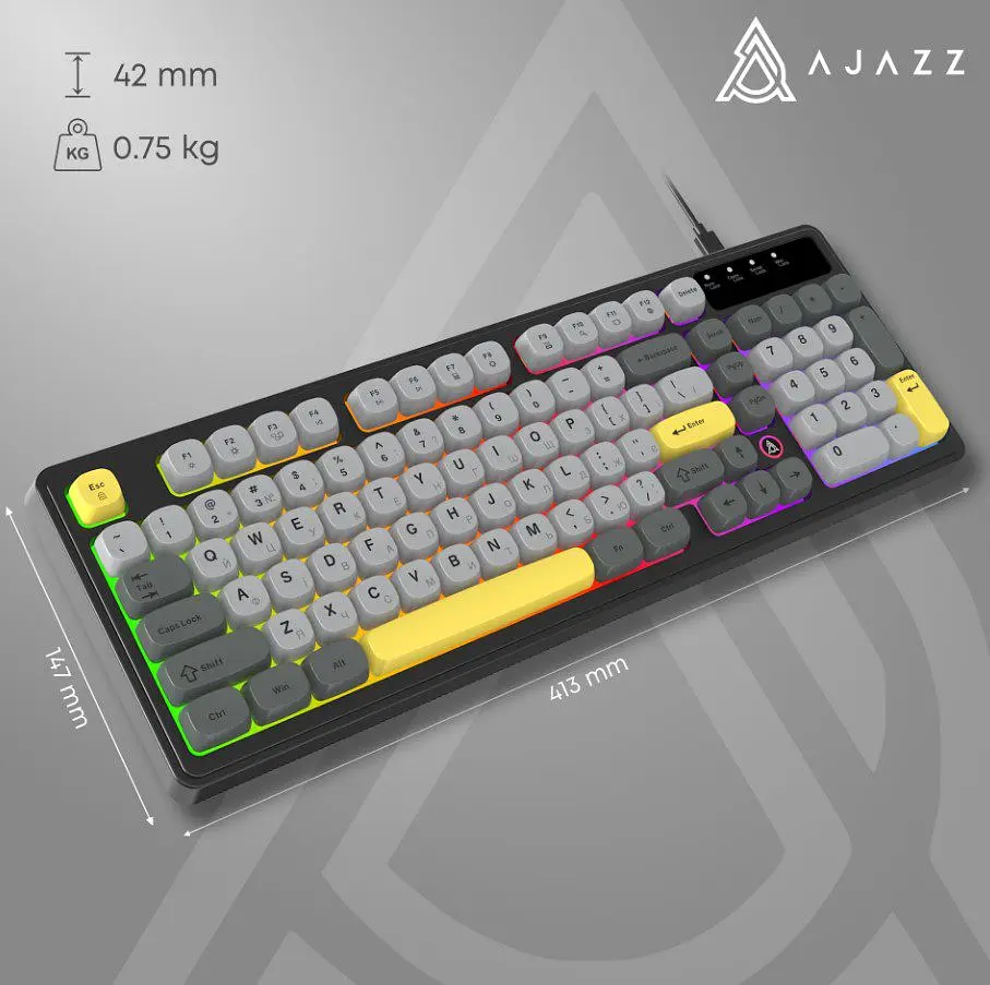 Клавиатура игровая проводная Ajazz AF-BGY-98 USB Black-Gray-Yellow - фото 13