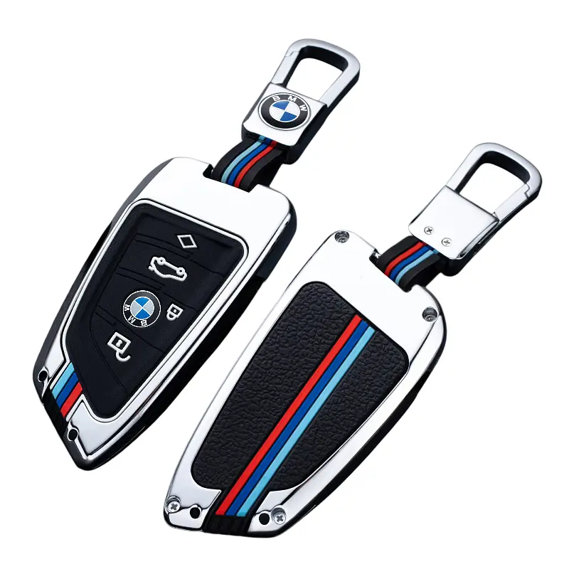 Чохол ключа BMW срібний з декоративними смужками у стилі BMW M карабін (метал) - фото 2