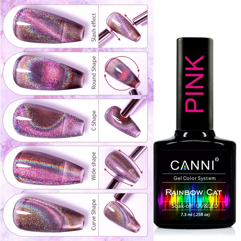 Гель-лак Canni Rainbow cat Pink райдужний голографічний 7.3 мл - фото 2
