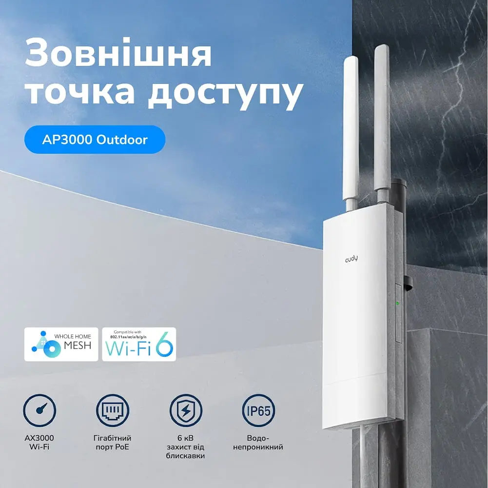 Точка доступу зовнішня WiFi 6 2.5G Cudy AP3000 OUTDOOR з підтримкою Mesh дводіапазонна (73-00527) - фото 8