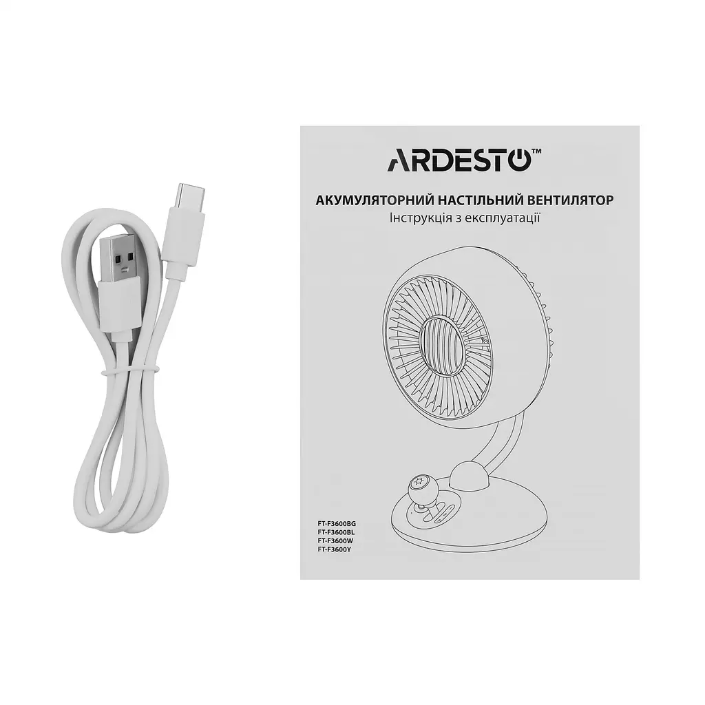 ARDESTO Вентилятор FT-F3600BL настільний, 12см, акумулятор, підсвічування, USB-A Type-C, чорний - фото 7