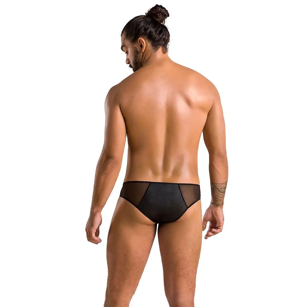 Чоловічі сліпи на блискавці Passion 042 SLIP TIMMY S/M Black, екошкіра, сітка - фото 4