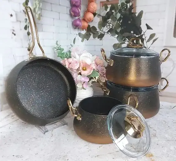 Набір каструль O.M.S. Collection 3041 з гранітно-мармуровим покриттям Мідний (Туреччина) - фото 3